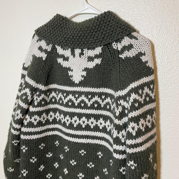 Buffalo David Bitton Men's Large Green Fair Isle Knit Full Zip Collar Sweater - Picture 5 of 12